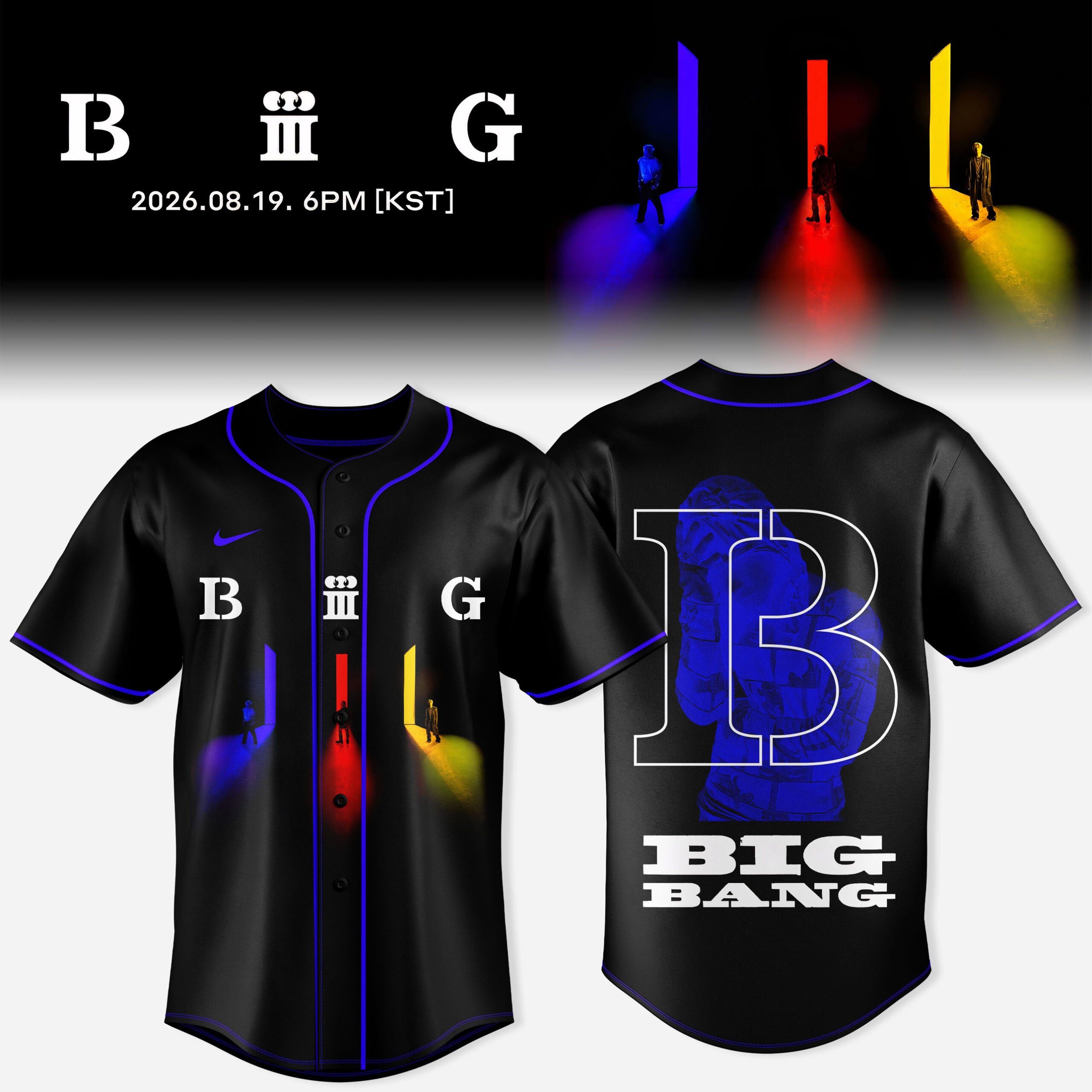 BIGBANG 2026 Anniversary Blue Emblem Black Baseball Jersey Anniversary Collection 1 - Unicasport BIGBANG 2026 Anniversary Blue Emblem Black Baseball Jersey Anniversary Collection