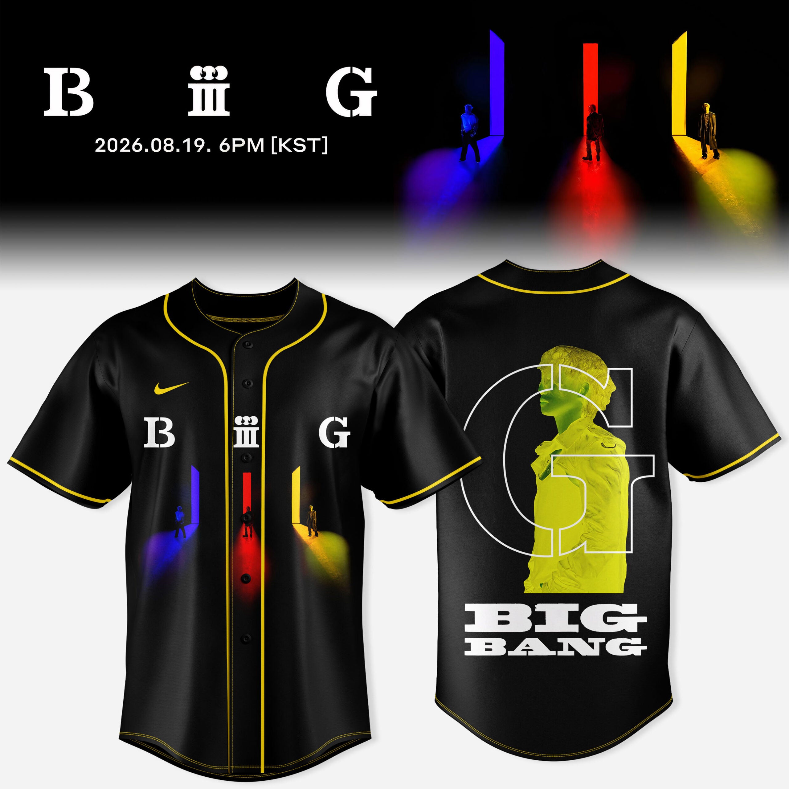 BIGBANG 2026 Yellow Emblem Black Baseball Jersey Anniversary Collection 1 - Unicasport BIGBANG 2026 Yellow Emblem Black Baseball Jersey Anniversary Collection