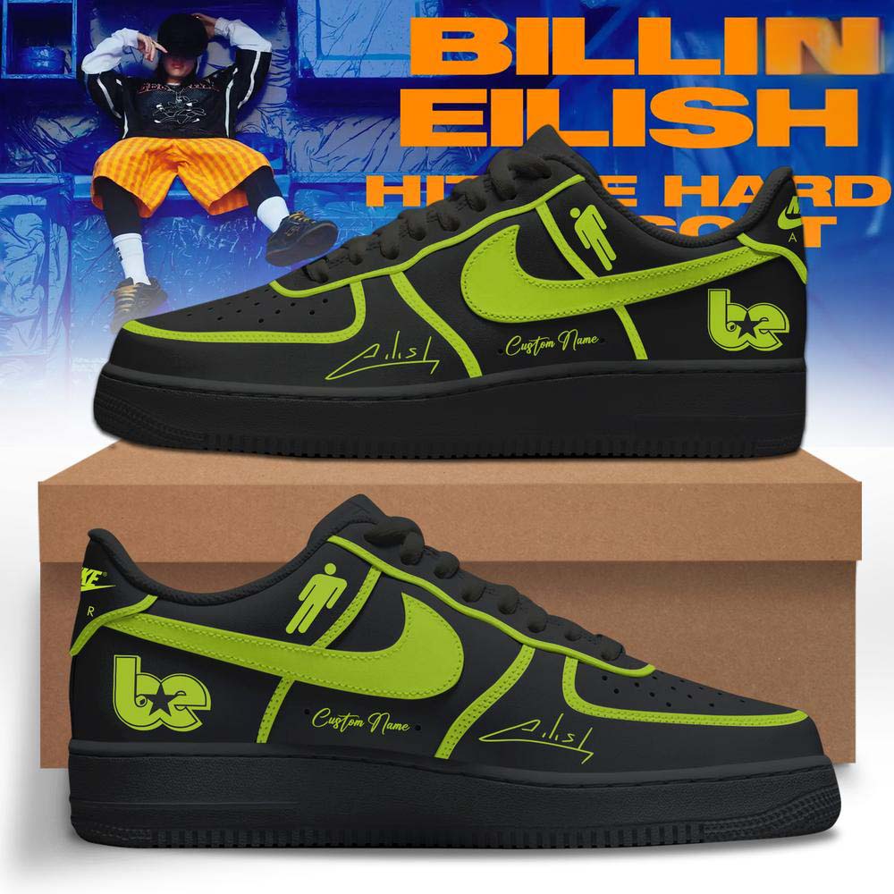 Billie Eilish Black and Neon Green Music Air Force 1 Sneakers