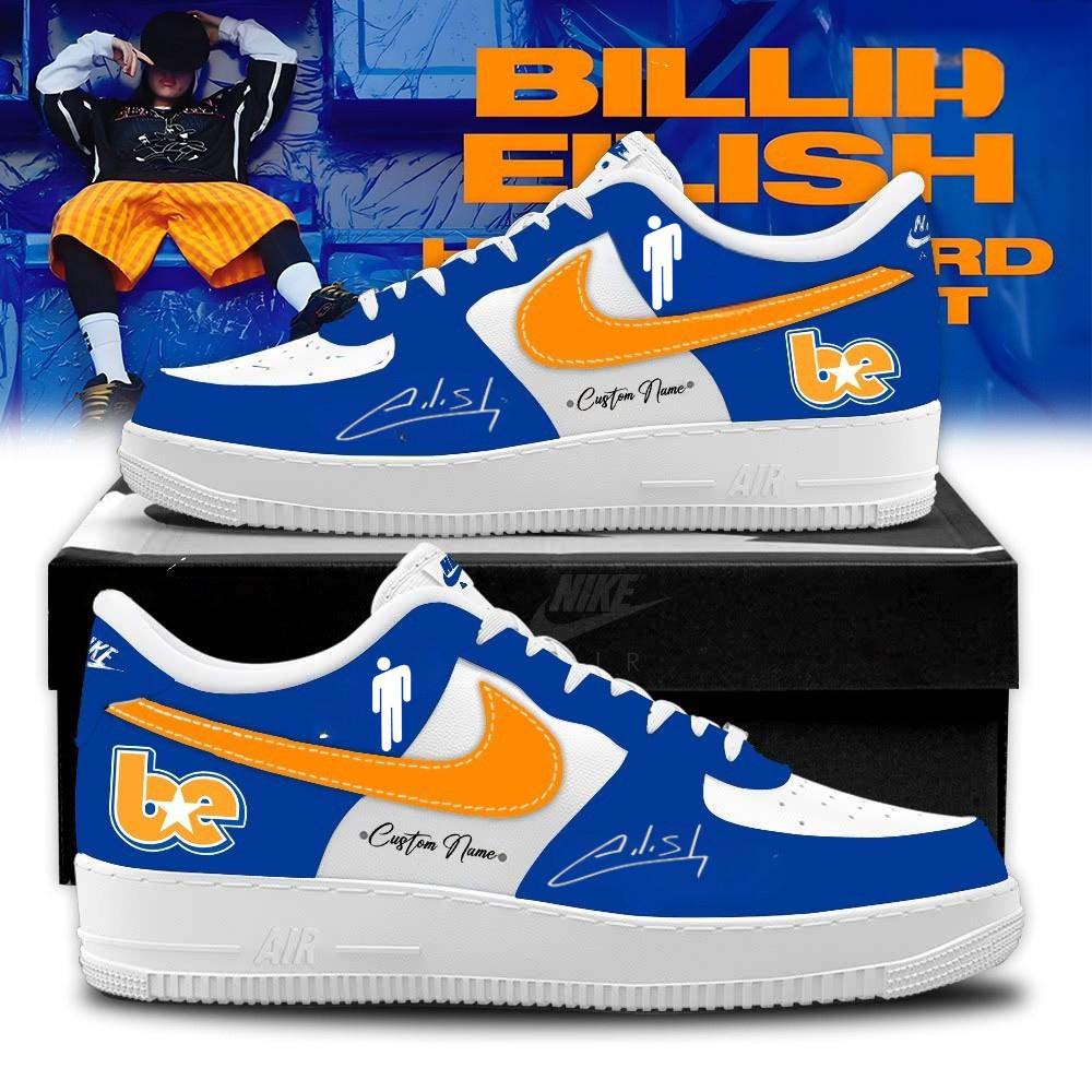 Billie Eilish Blue and Yellow Fan Graphic Air Force 1 Sneakers