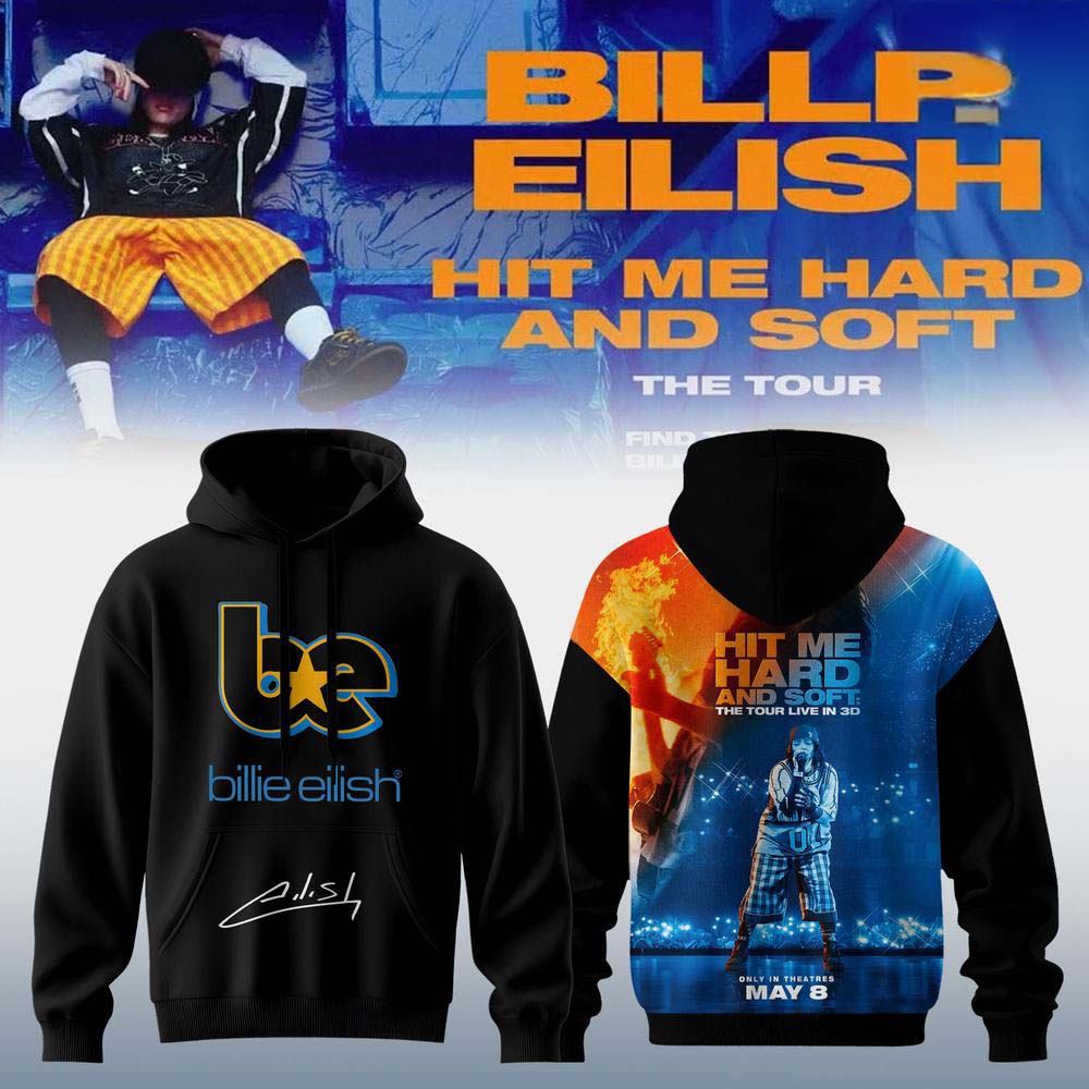 Billie Eilish Hit Me Hard and Soft Tour 2026 Black Blue Graphic Hoodie - Gift Idea for Fans