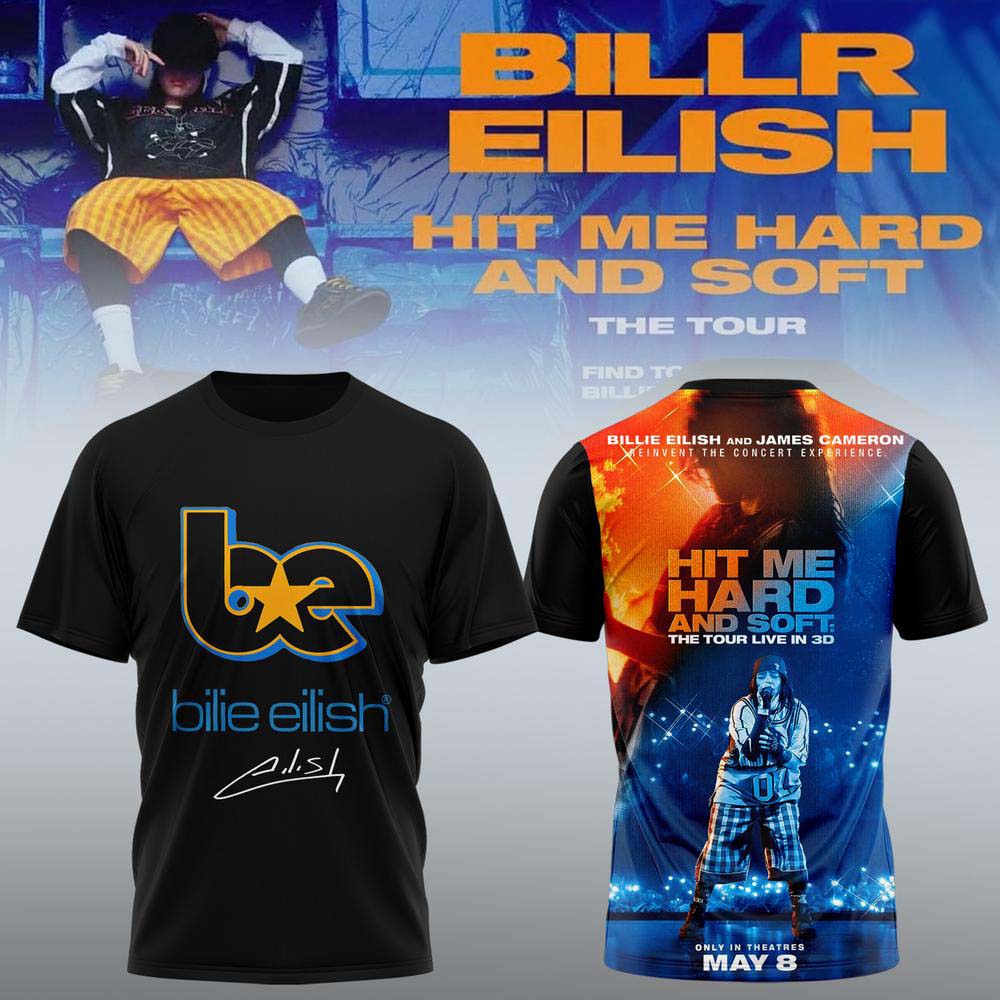 Billie Eilish Hit Me Hard and Soft Tour 2026 Blue Black Graphic T Shirt - Best Gift for Fans