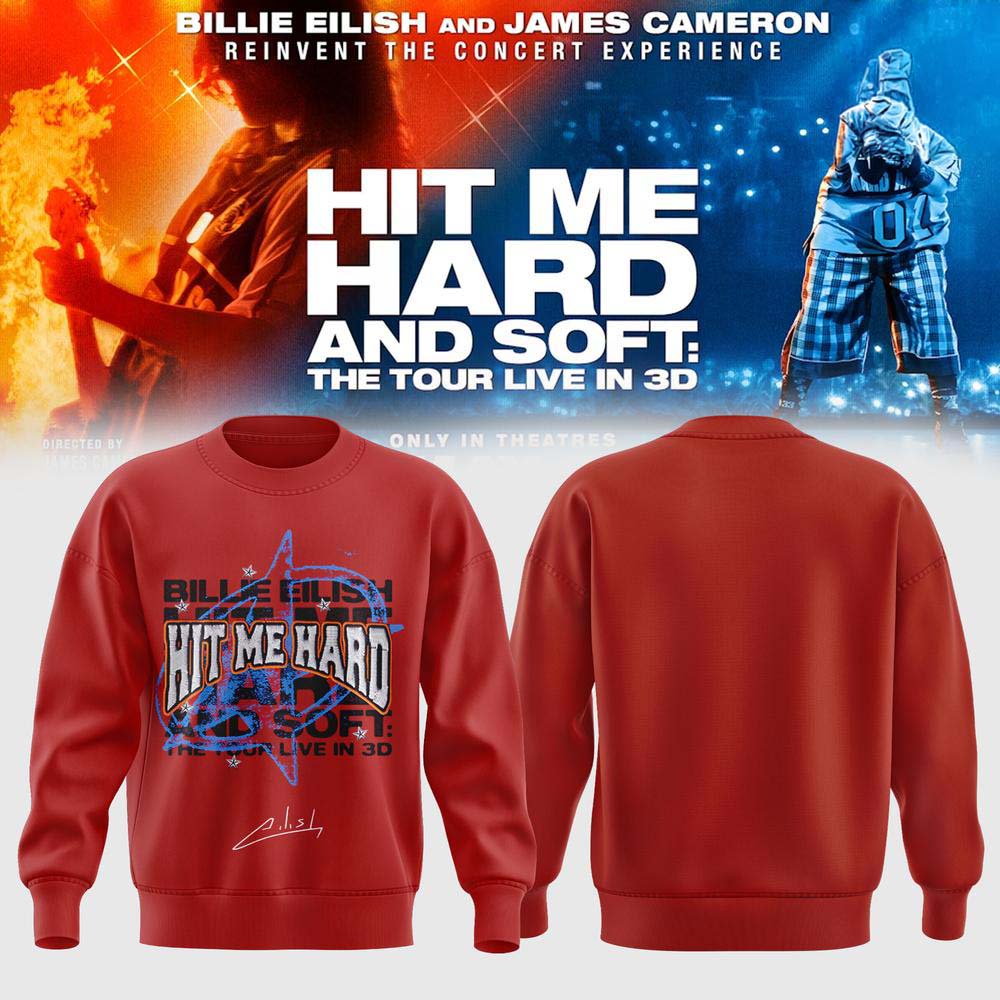 Billie Eilish Hit Me Hard and Soft Tour 2026 Red Graphic Sweatshirt - Best Gift for Fans