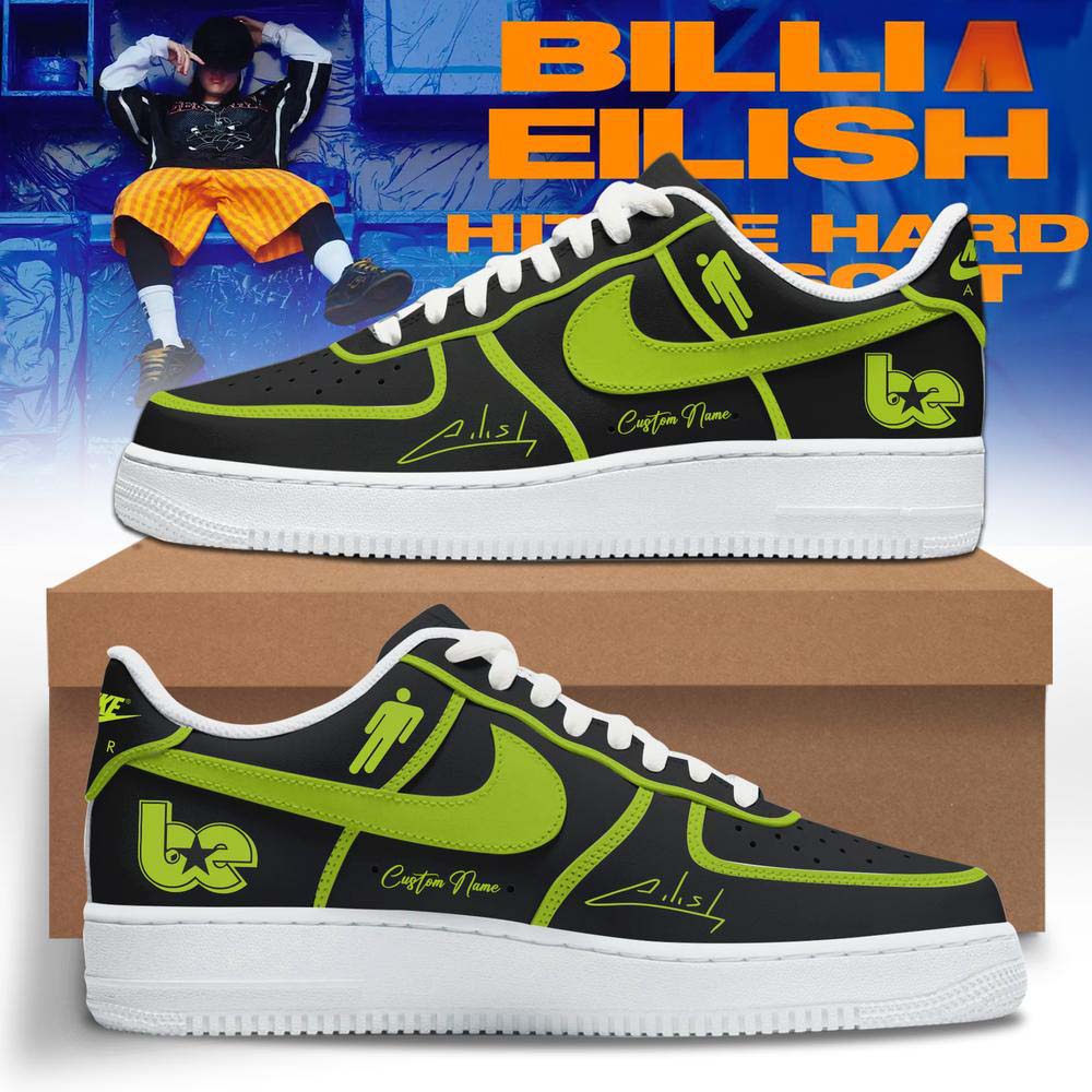 Billie Eilish Hit Me Hard and Soft Tour Black Green Air Force 1 Sneakers - Best Gift for Fans