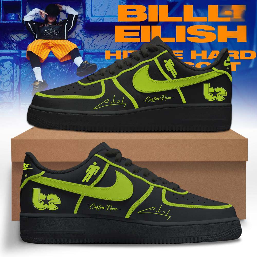 Billie Eilish Hit Me Hard and Soft Tour Black Neon Green Air Force 1 Sneakers - Best Gift for Fans