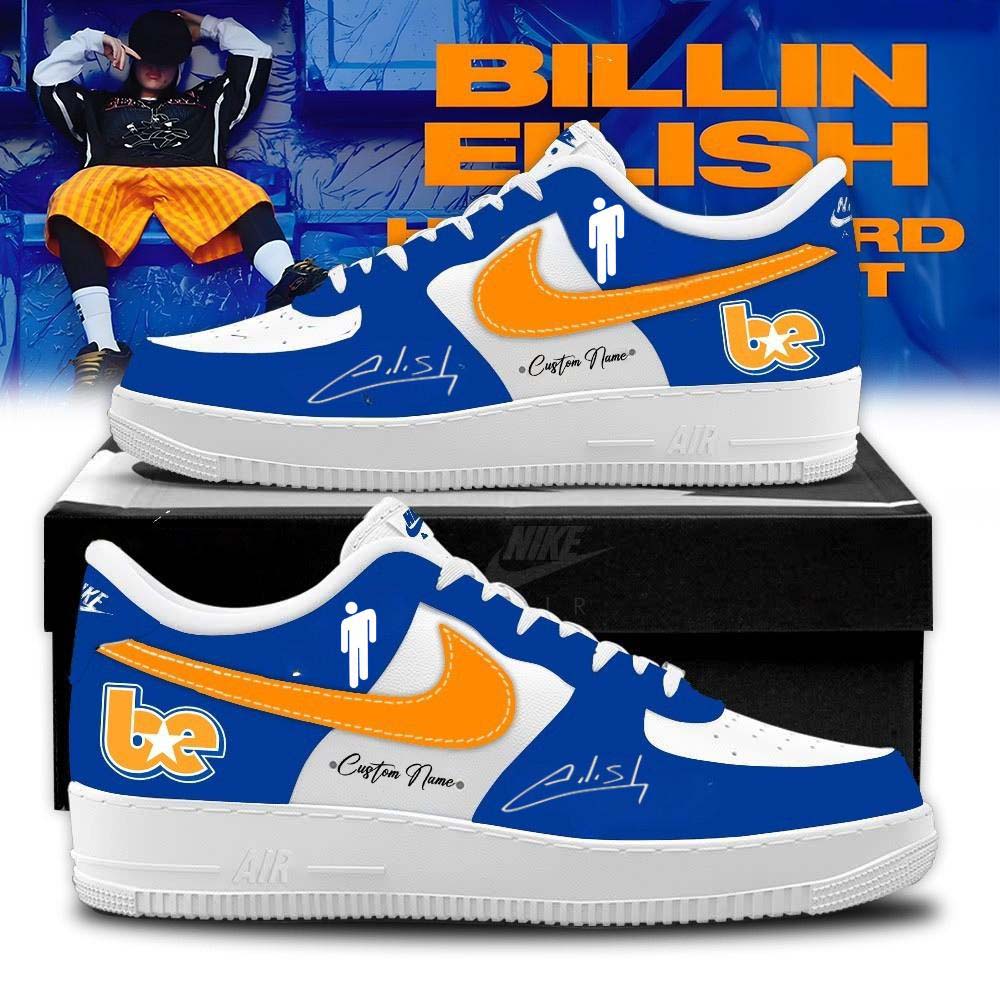 Billie Eilish Hit Me Hard and Soft Tour Blue Orange Custom Air Force 1 Shoes, Style Sneakers Personalized Fan Gift Idea