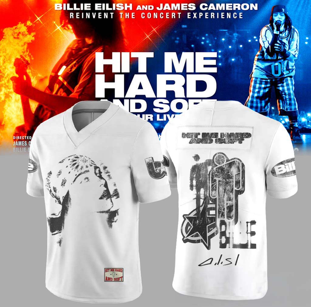Billie Eilish Hit Me Hard And Soft Tour White Graphic Football Jersey 1 - Unicasport Billie Eilish Hit Me Hard And Soft Tour White Graphic Football Jersey