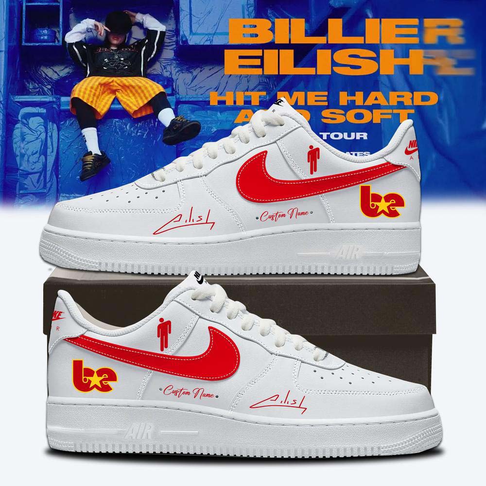 Billie Eilish Hit Me Hard and Soft Tour White Red Air Force 1 Sneakers - Best Gift for Fans