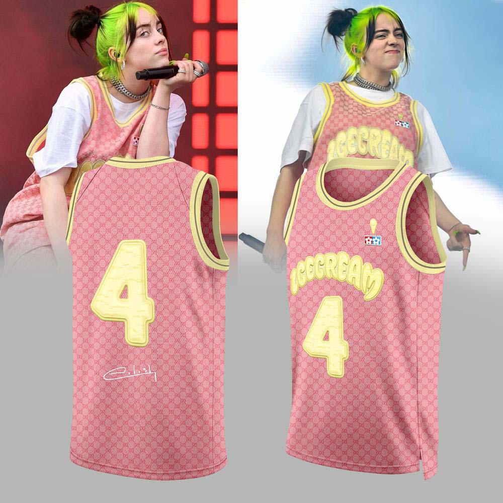 Billie Eilish Pink Number 4 Fan Basketball Jersey