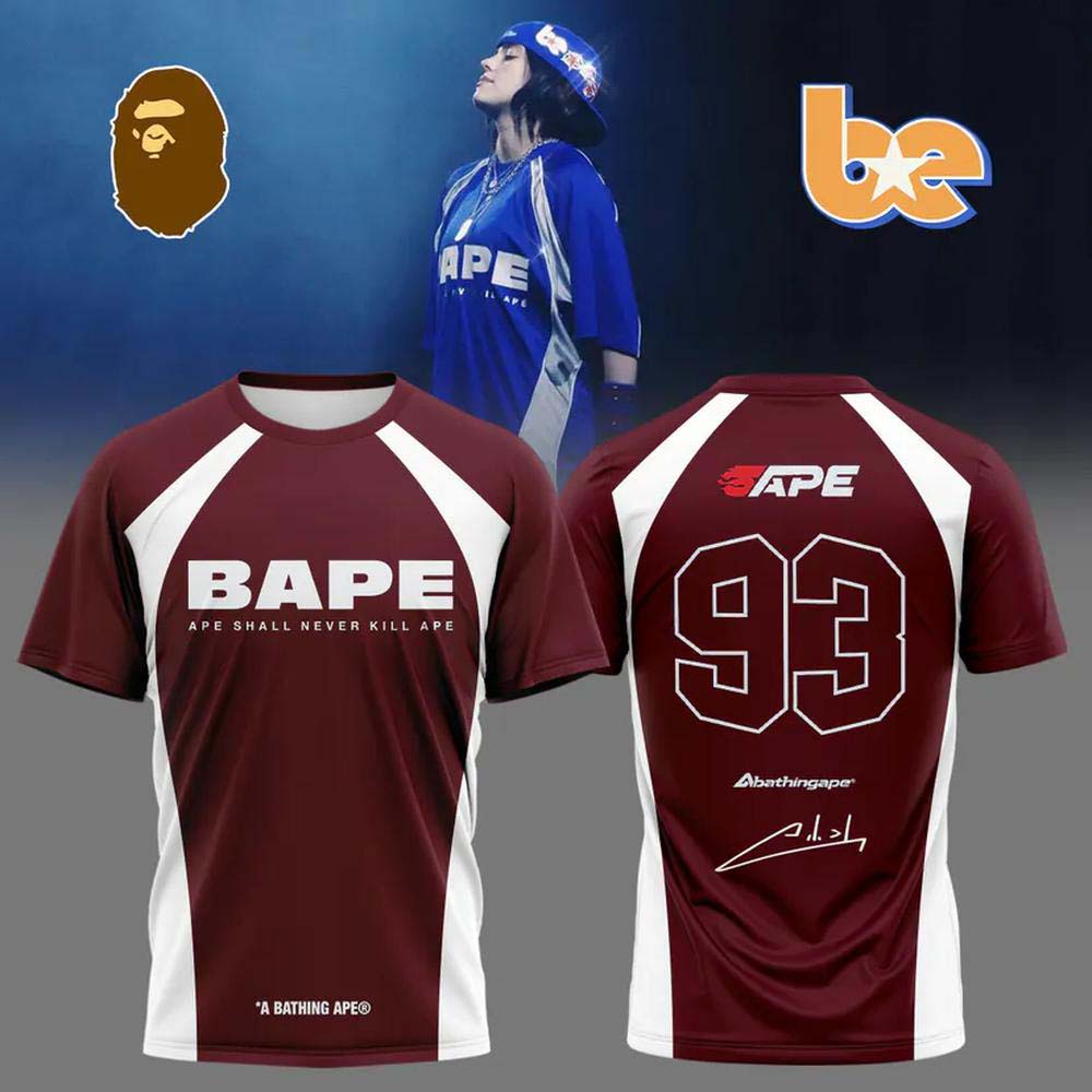 Billie Eilish x Bape 2026 Burgundy BAPE 93 Athletic Raglan Football Jersey