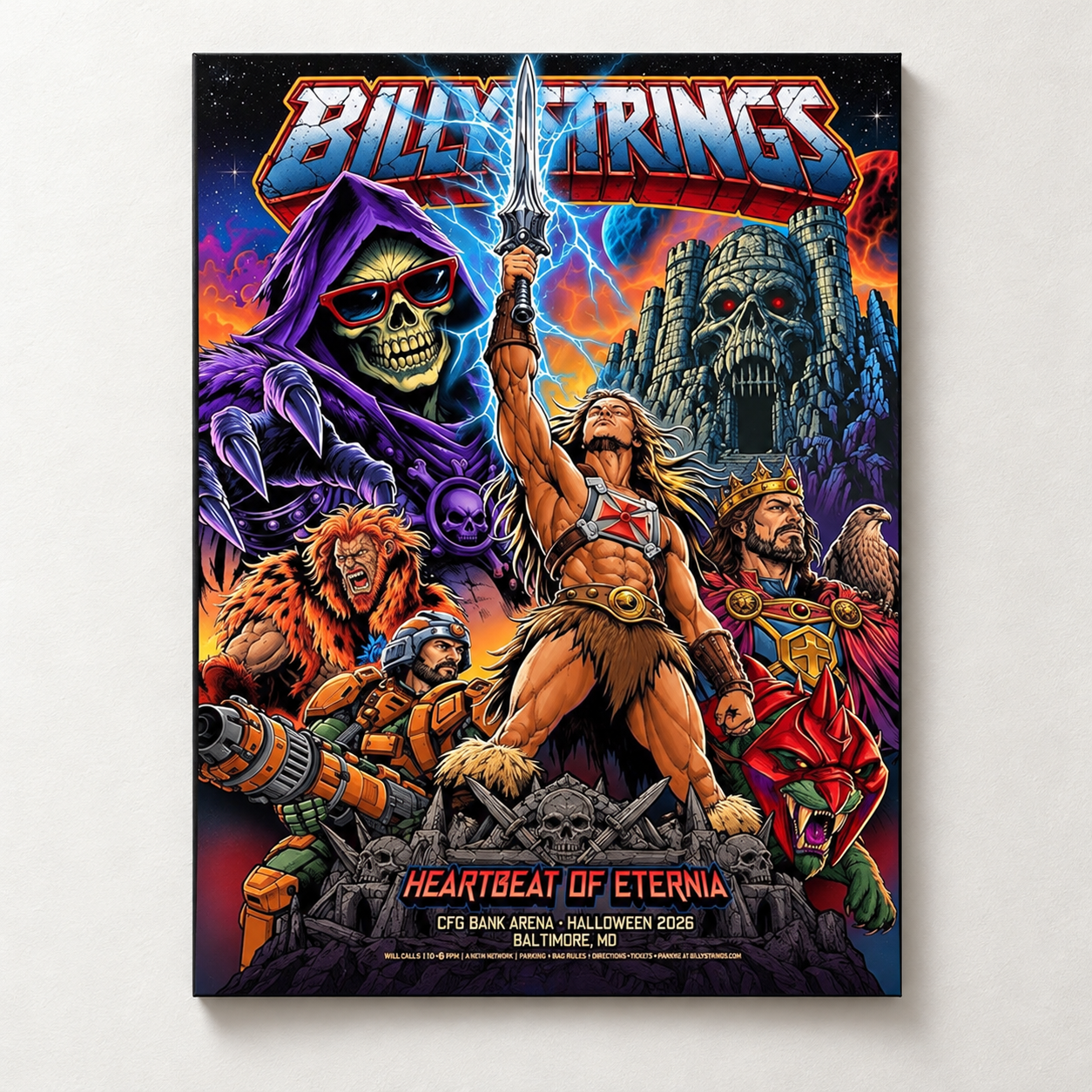Billy Strings Heartbeat Of Eternia 2026 Halloween Poster In Baltimore MD At CFG Bank Arena October 31 2026 Masters Of The Universe Poster Canvas