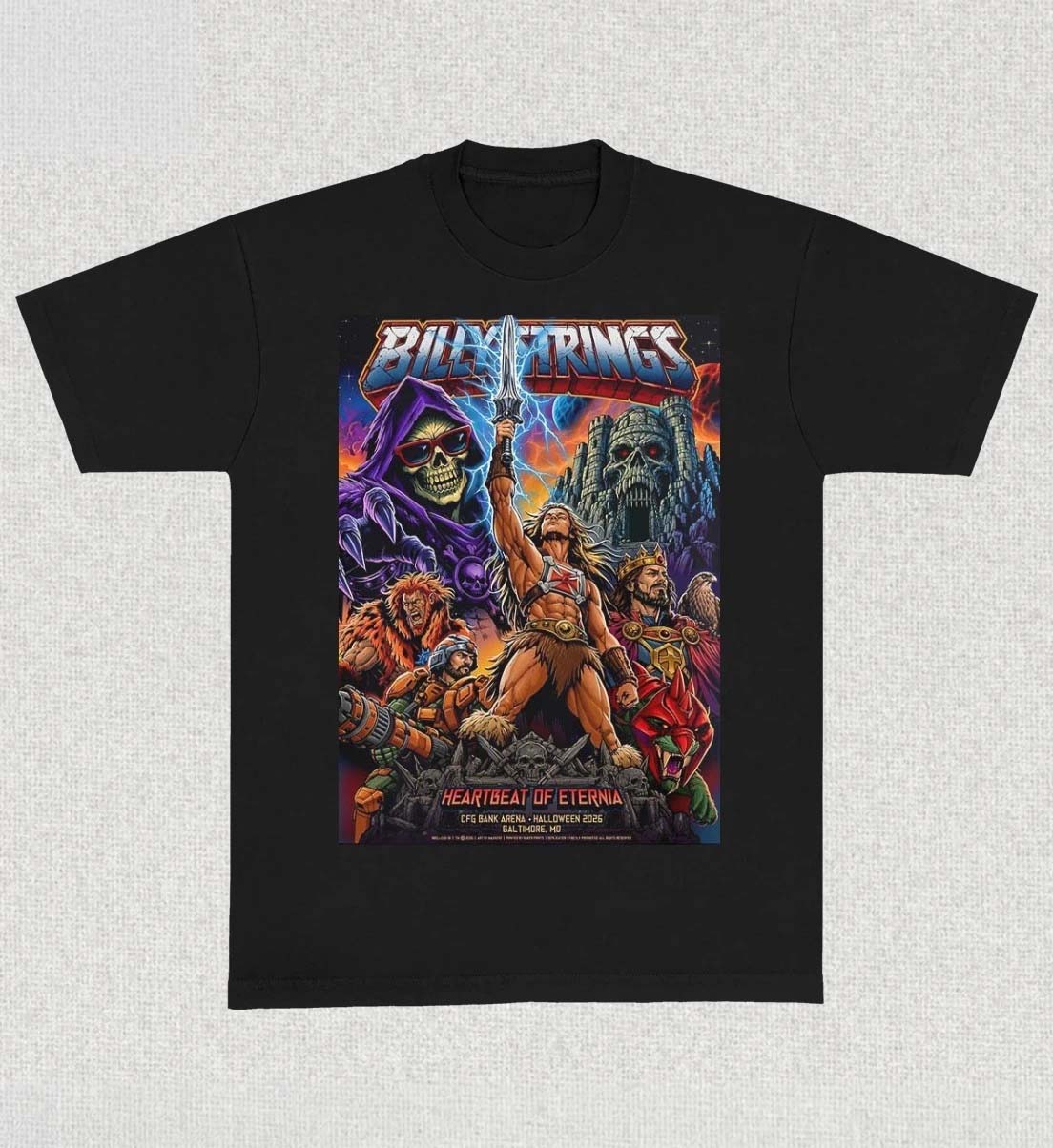 Billy Strings Heartbeat Of Eternia 2026 Halloween Poster In Baltimore MD At CFG Bank Arena October 31 2026 Masters Of The Universe TShirt