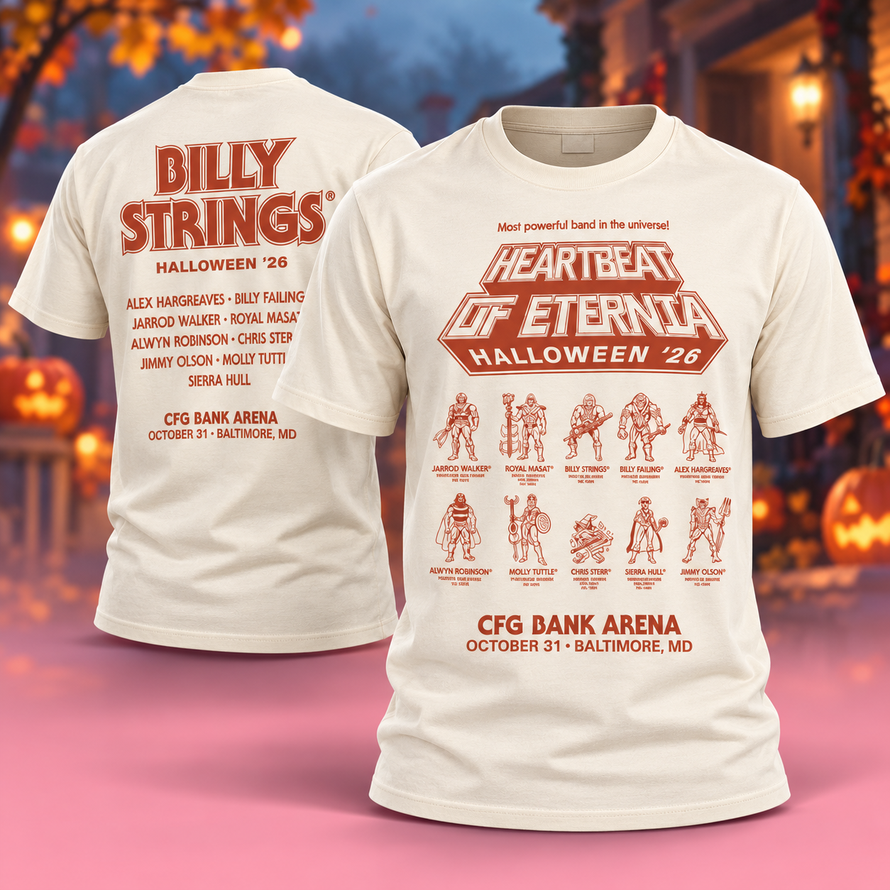 Billy Strings Merch Halloween 2026 Heartbeat Of Eternia Characters With Dates Two Sided Unisex TShirt