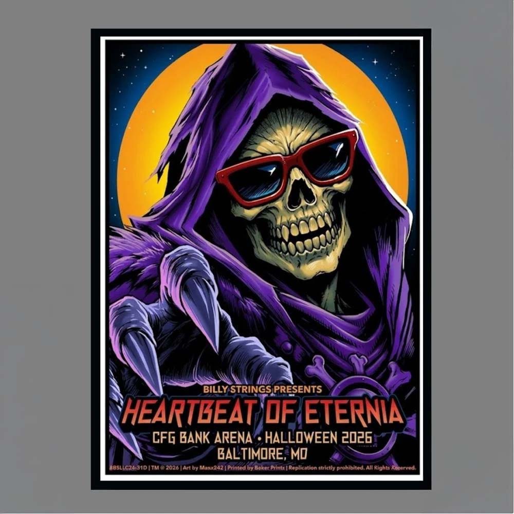 Billy Strings Presents Heartbeat Of Eternia CFG Bank Arena Halloween 2026 Baltimore MD October 31 Art By Maxx242 Skeletor Wall Art Print Poster