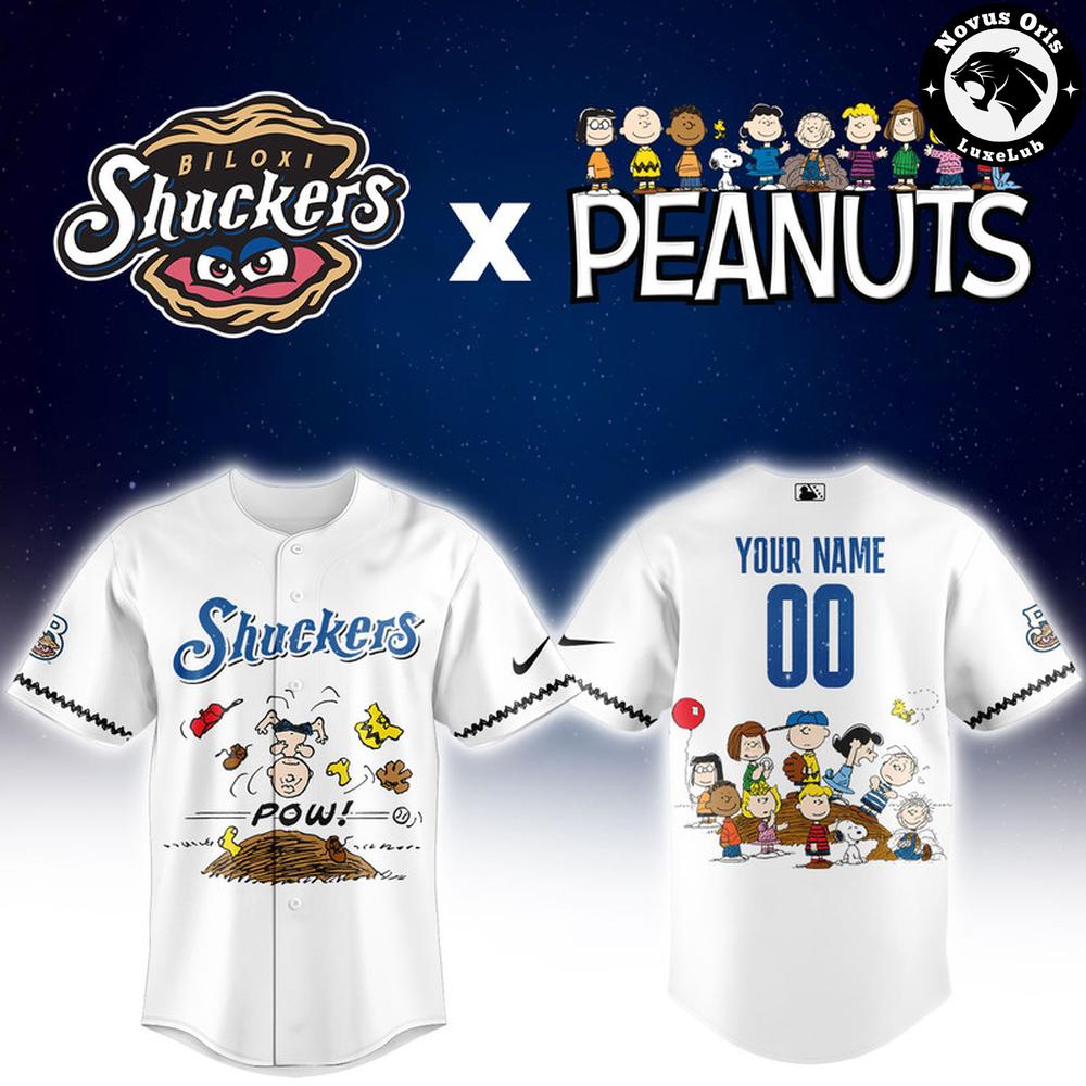 Biloxi Shuckers x Peanuts Night Limited Edition Baseball Jersey