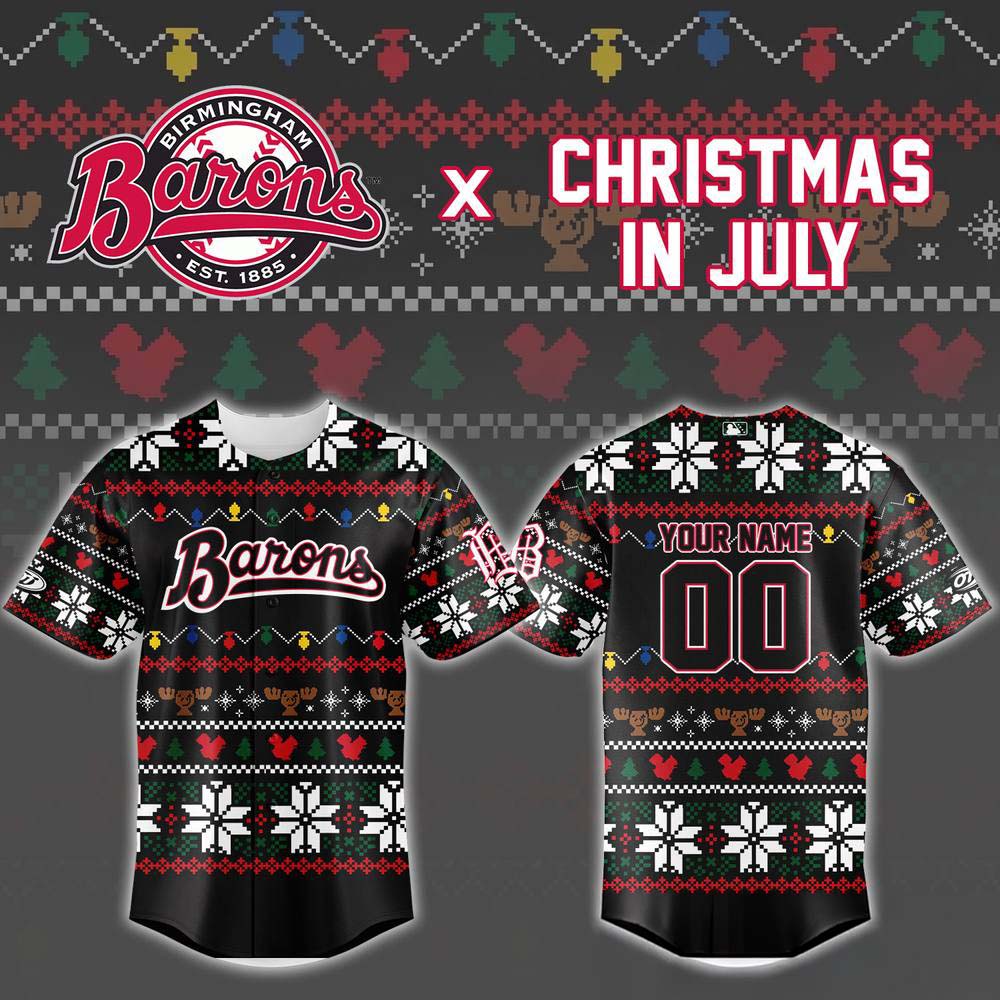 Custom Birmingham Barons Christmas in July Baseball Jersey