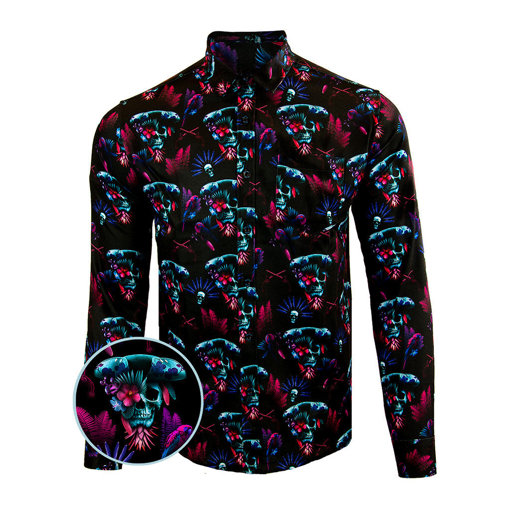 Black Beard Long Sleeve Button Down Shirt Gun Print Hawaiian Shirt Xmas Presents For Friends