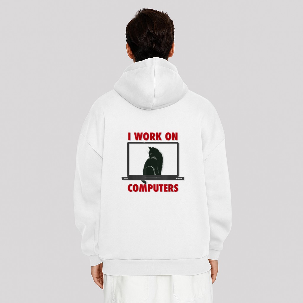 Black Cat Sitting on a Laptop Halloween Kitty for pet lovers Hoodie