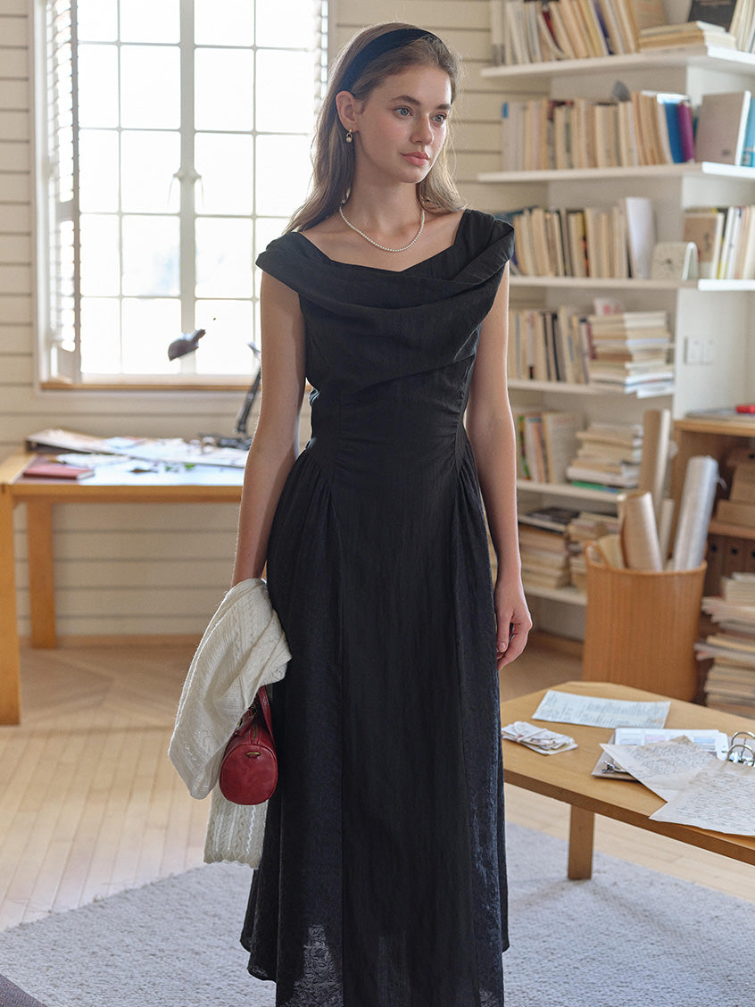 Black Sleeveless Waist Cinched V Neck Midi Gown Good Stylists Lollygag