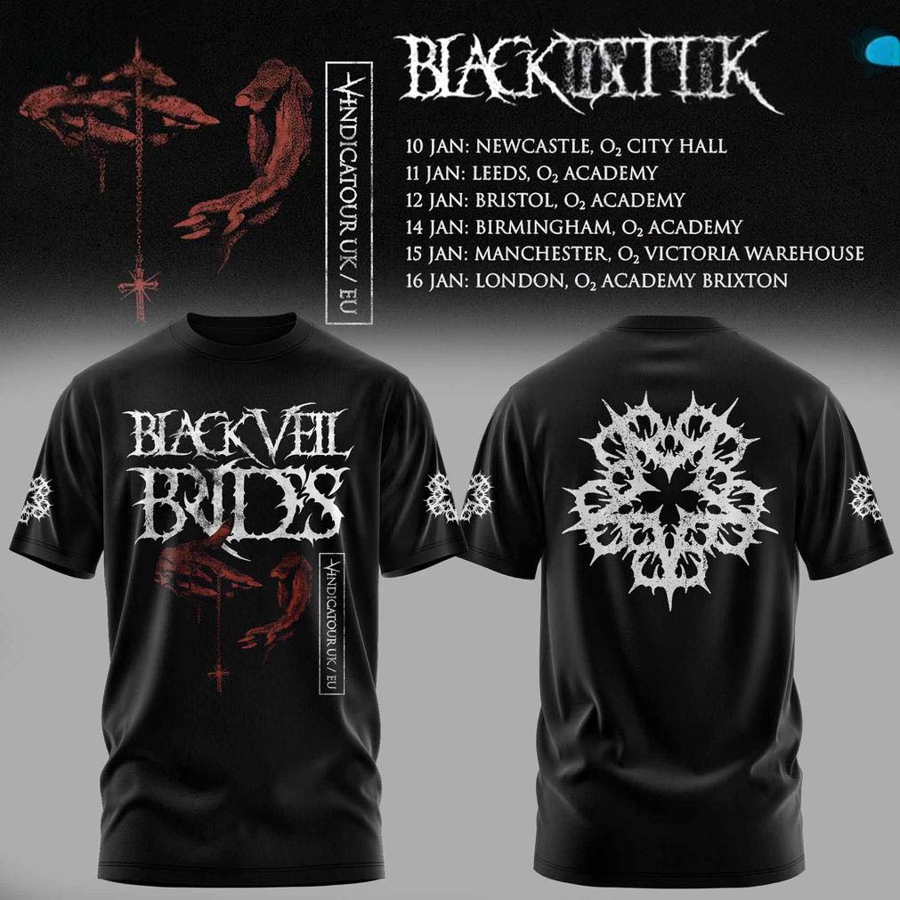 Black Veil Brides UK Tour 2026 Black Graphic T Shirt - Best Gift for Fans