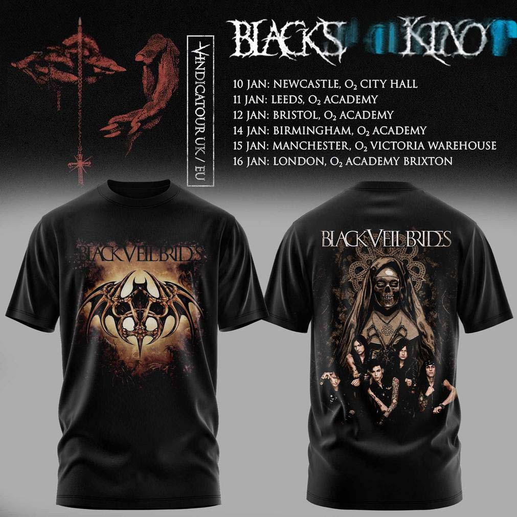 Black Veil Brides UK Tour 2026 Black Skeleton Graphic Concert T-Shirt - Best Gift for Fans