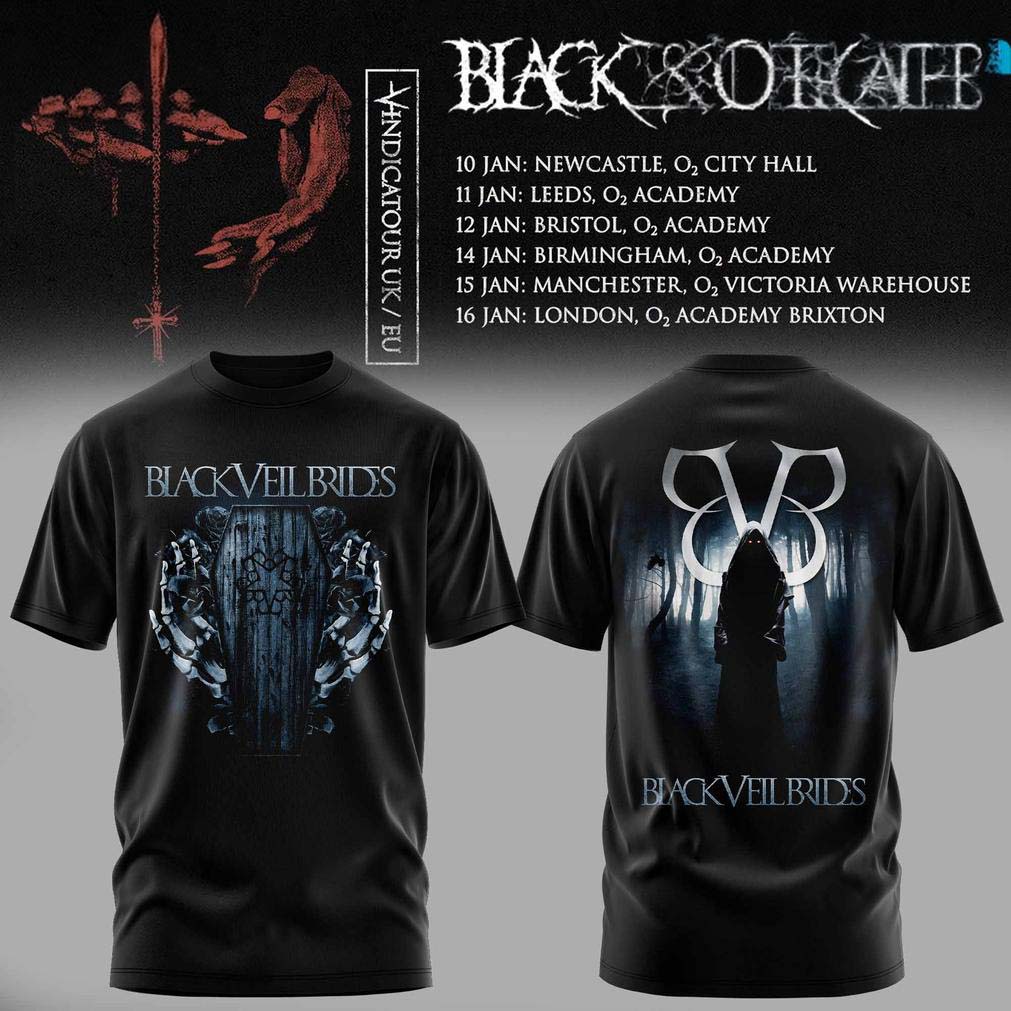 Black Veil Brides UK Tour 2026 Black Skull T Shirt - Best Gift for Fans