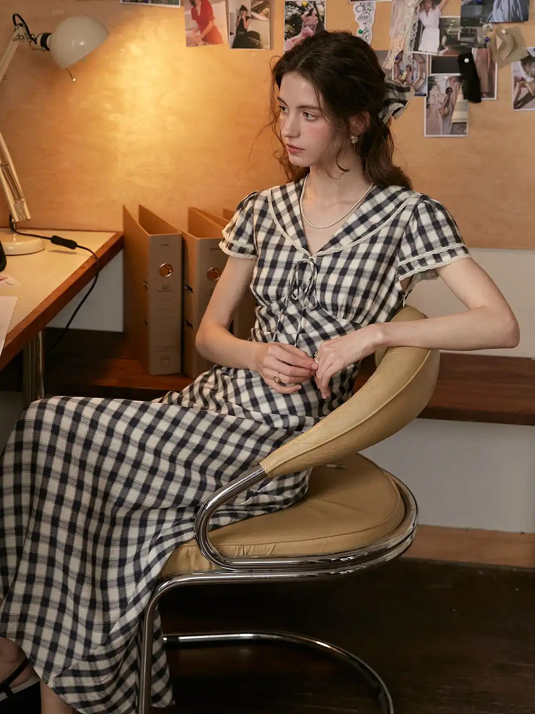Black White Checkered Wabbit Gingham V Neck Retro Dress Good Stylists