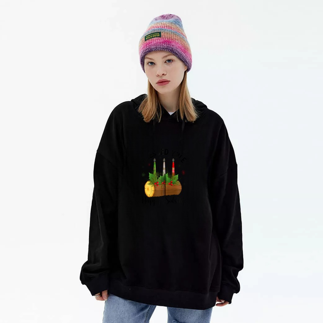 Blessed Yule Happy Solstice Merry Christmas PJS Women Men Zip Graphic Hoodie