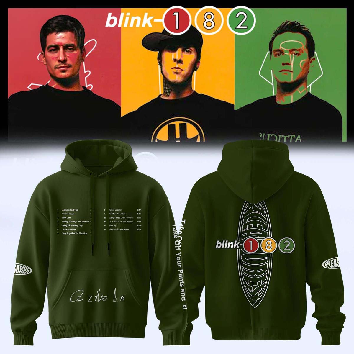 Blink-182 Take Off Your Pants and Jacket 25th Anniversary Oval Tracklist Hoodie - Best Gift for Fans