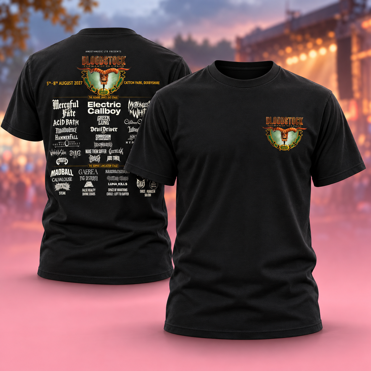 Bloodstock Festival 2027 In Catton Park Derbyshire On August 58 2027 Line Up Two Sided Unisex TShirt