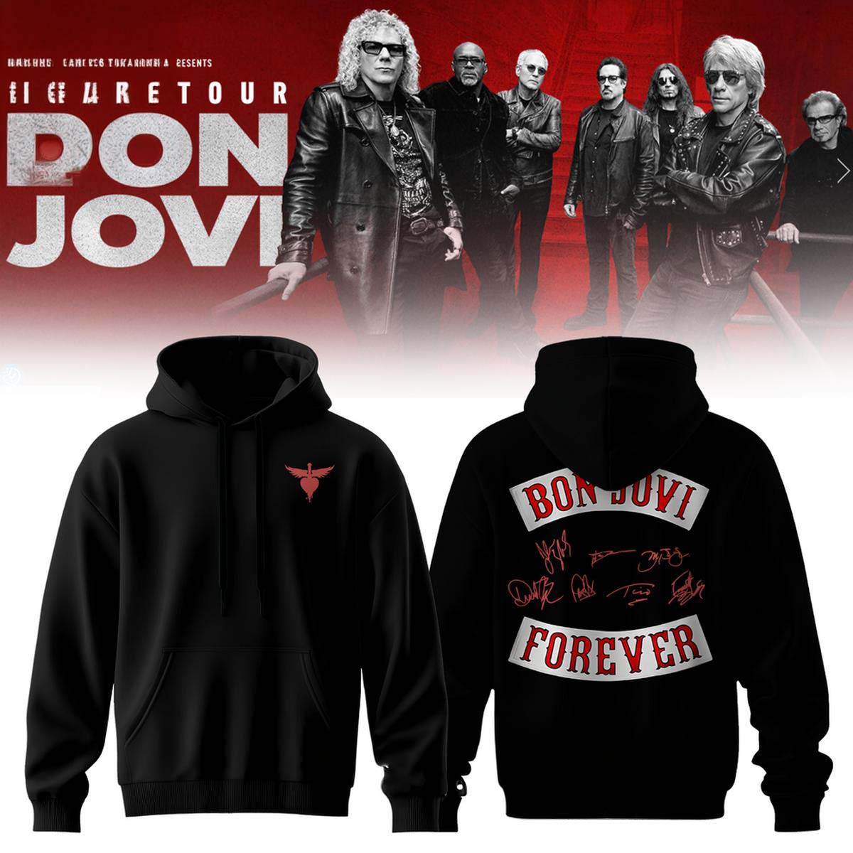 Bon Jovi Forever Tour Black Hoodie - Official Rock Band Concert Sweatshirt, Best Gift for Fans