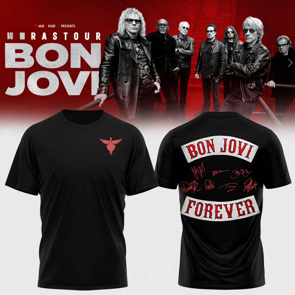 Bon Jovi Forever Tour Black T-Shirt Rock Band Concert Gift Tee for Fans