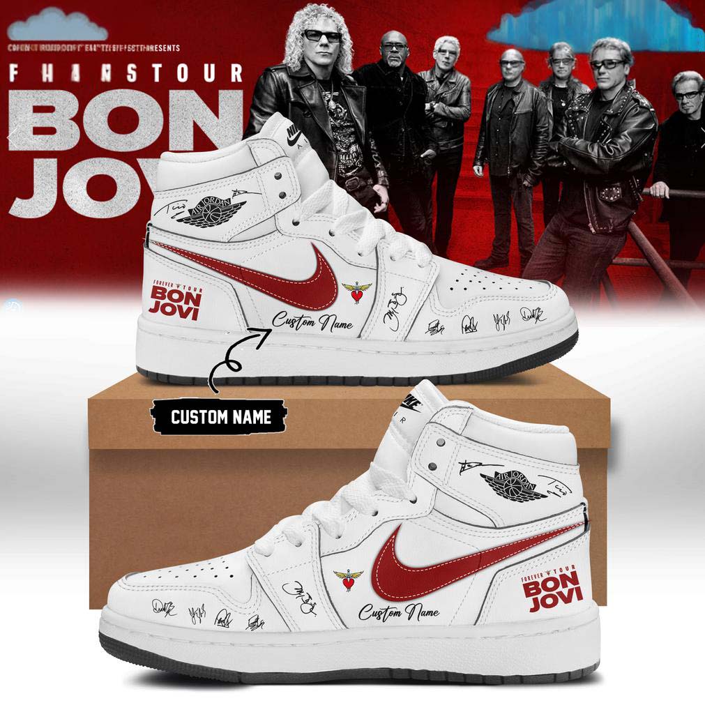 Bon Jovi Forever Tour White Signature AJ1 Shoes