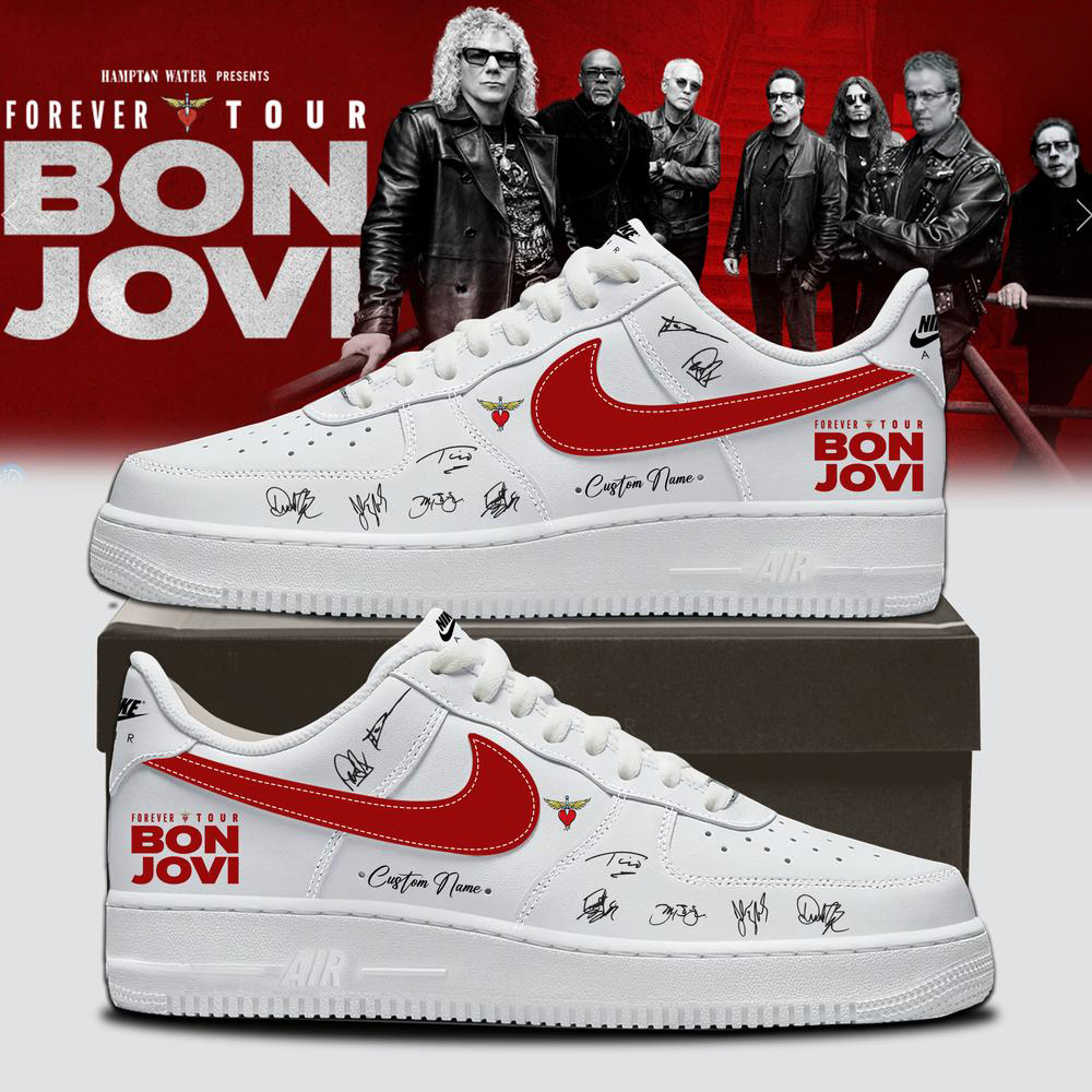 Bon Jovi White Concert Graphic Low Top Sneakers