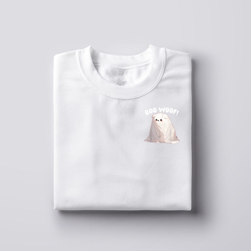 Boo Woof Funny Cute Dog In Ghost Towel Kawaii Pets Halloween T-Shirt