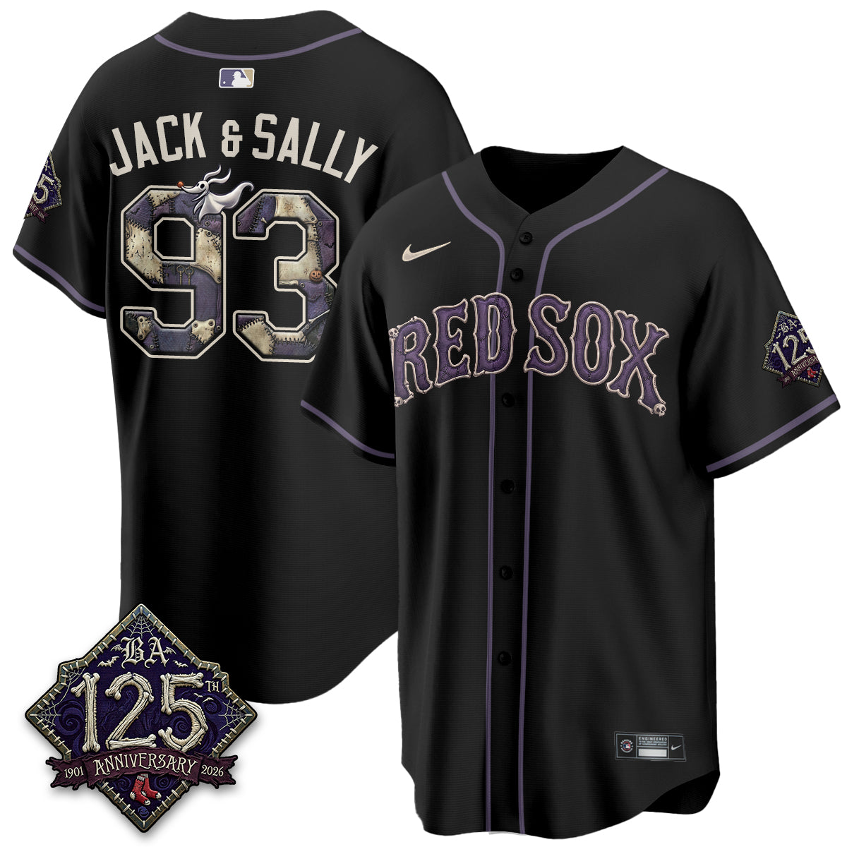 Boston Red Sox Jack and Sally 93 Halloween Black Baseball Jersey Baseball Fan Collection 1 - Unicasport Boston Red Sox Jack and Sally 93 Halloween Black Baseball Jersey Baseball Fan Collection
