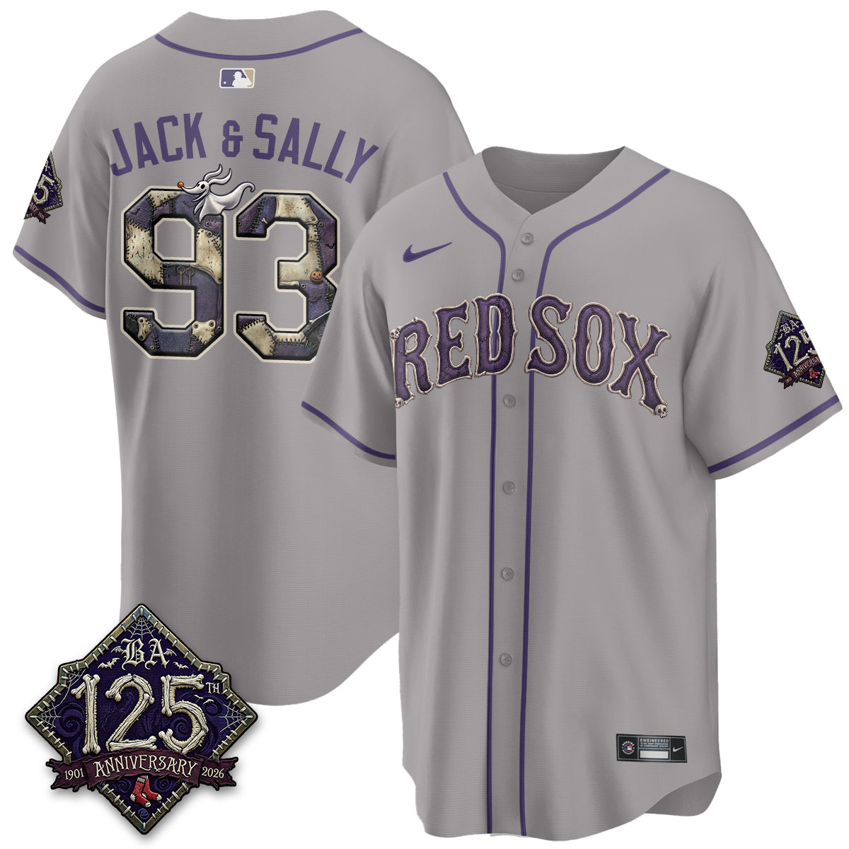 Boston Red Sox Jack and Sally 93 Halloween Gray Baseball Jersey Game Day Collection 1 - Unicasport Boston Red Sox Jack and Sally 93 Halloween Gray Baseball Jersey Game Day Collection
