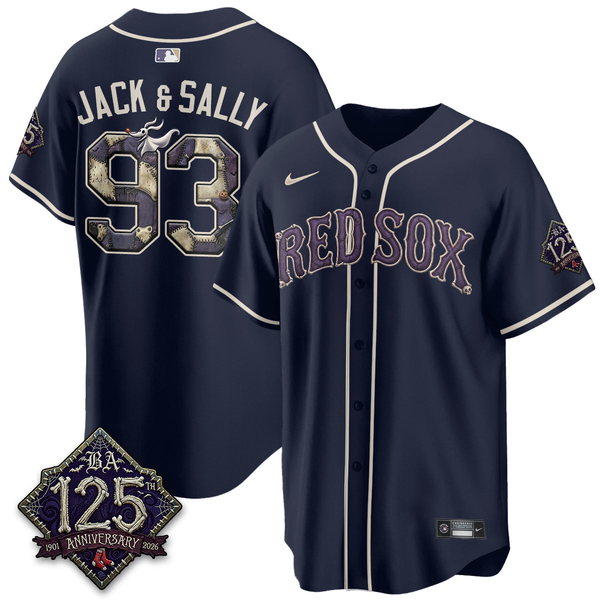 Boston Red Sox Jack and Sally 93 Halloween Navy Baseball Jersey Fan Jersey Collection 1 - Unicasport Boston Red Sox Jack and Sally 93 Halloween Navy Baseball Jersey Fan Jersey Collection