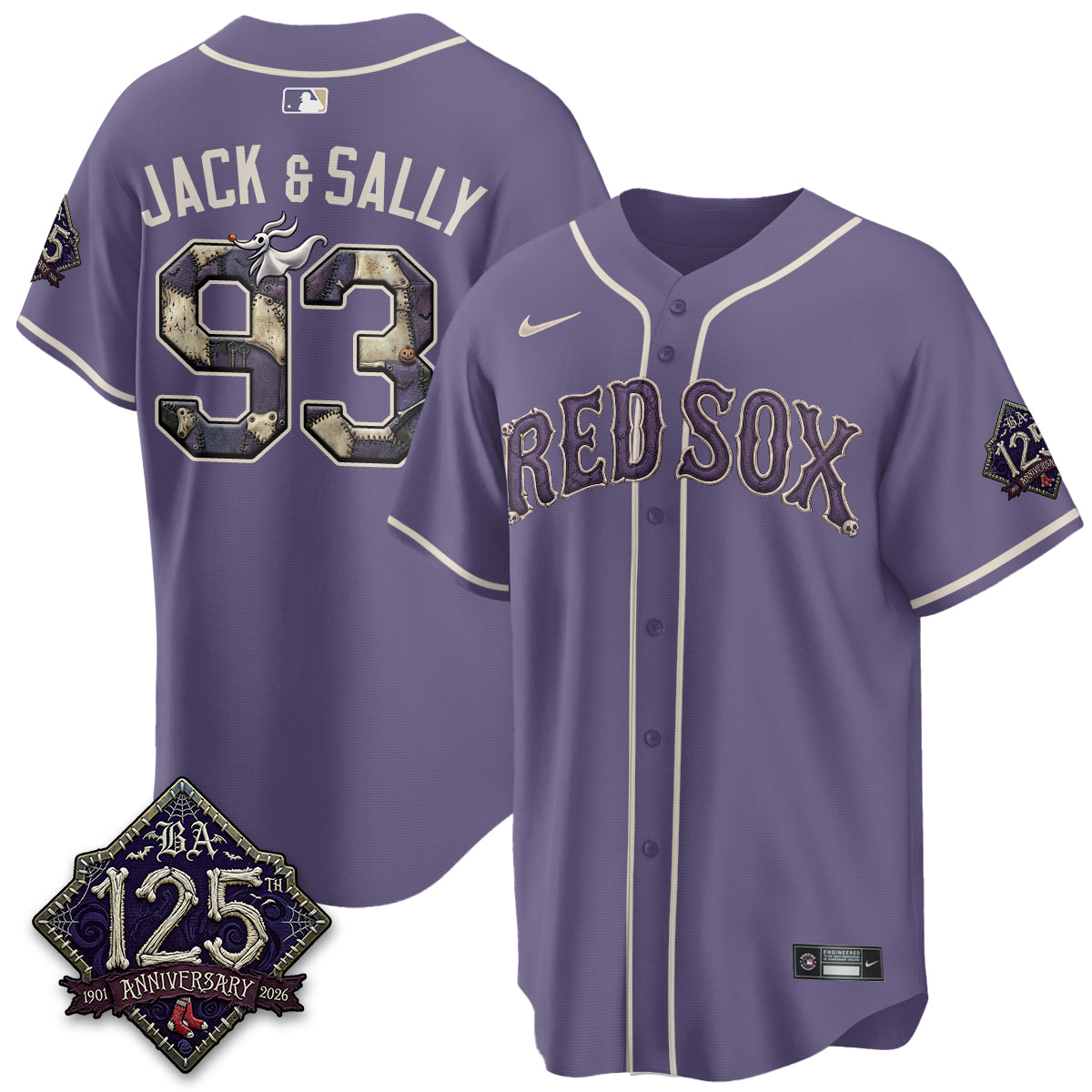 Boston Red Sox Jack and Sally 93 Halloween Purple Baseball Jersey Baseball Collection 1 - Unicasport Boston Red Sox Jack and Sally 93 Halloween Purple Baseball Jersey Baseball Collection