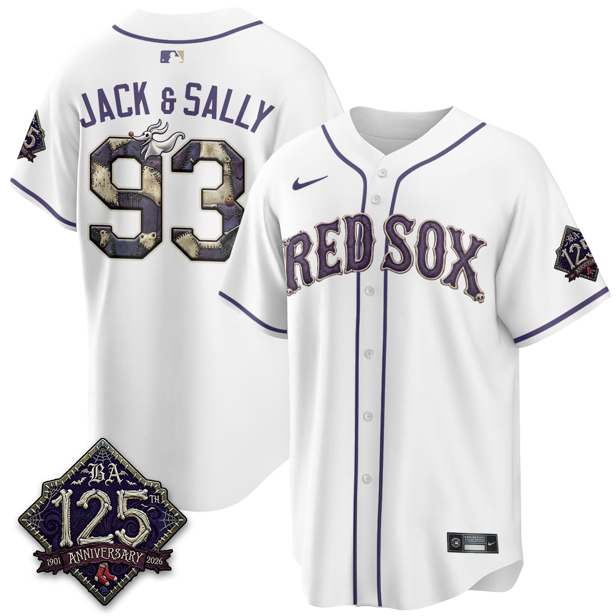 Boston Red Sox Jack and Sally 93 Halloween White Baseball Jersey Fanwear Edition 2 - Unicasport Boston Red Sox Jack and Sally 93 Halloween White Baseball Jersey Fanwear Edition