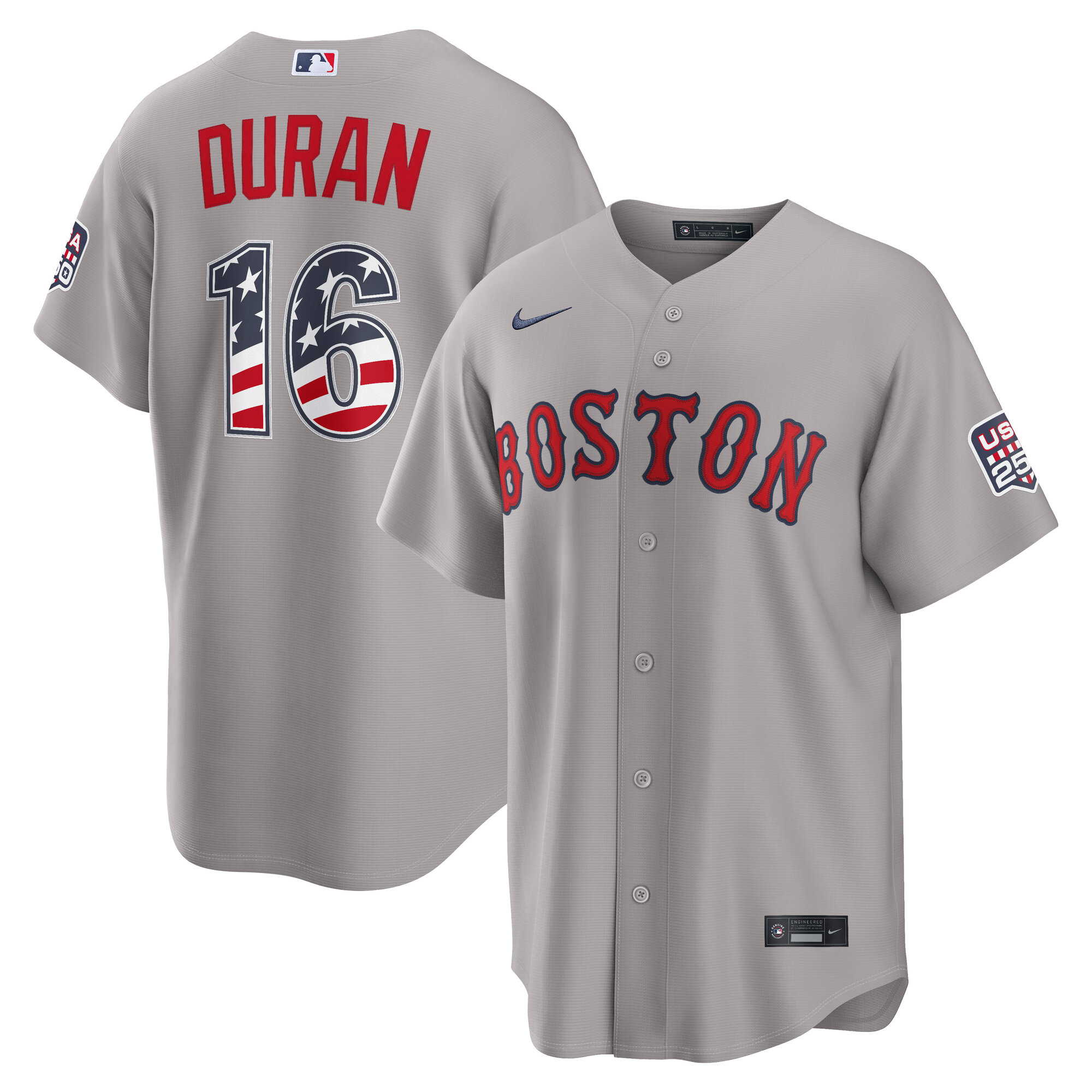 Boston Red Sox Jarren Duran Gray USA 250 Fourth of July Road Baseball Jersey_1