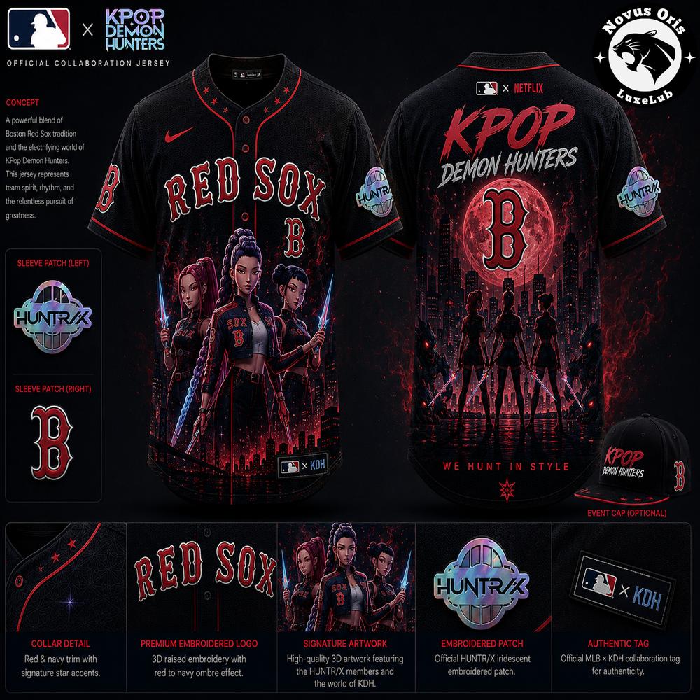 Boston Red Sox MLB x KPop Demon Hunters Night Edition Jersey 1 - Unicasport Boston Red Sox MLB x KPop Demon Hunters Night Edition Jersey