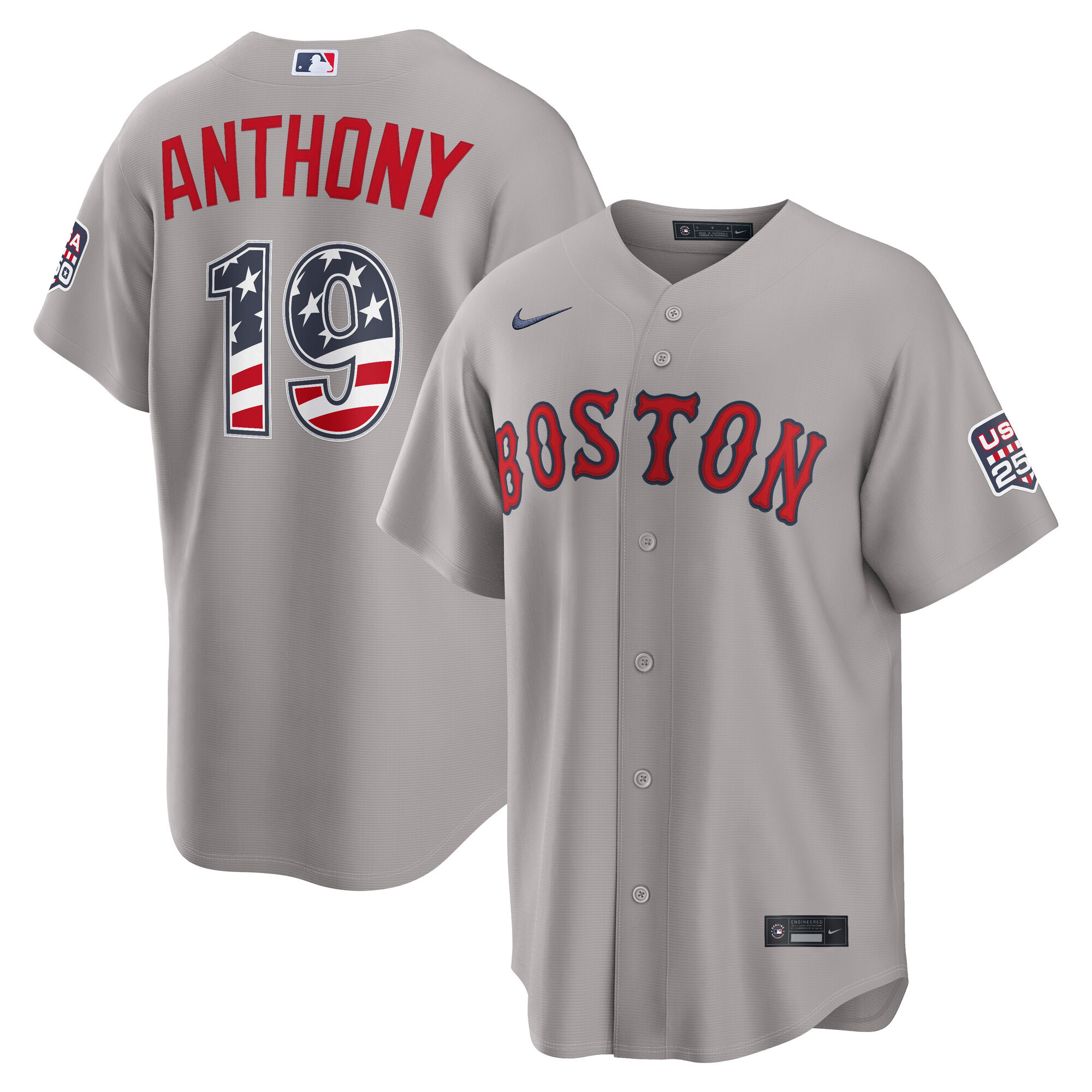 Boston Red Sox Roman Anthony Gray USA 250 Fourth of July Road Baseball Jersey