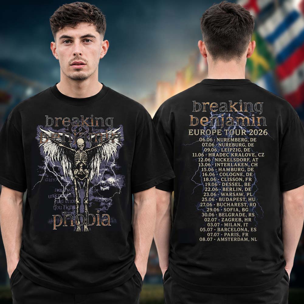 Breaking Benjamin Europe Tour 2026 Skull Angel Two Sided Tour Dates Unisex T Shirt