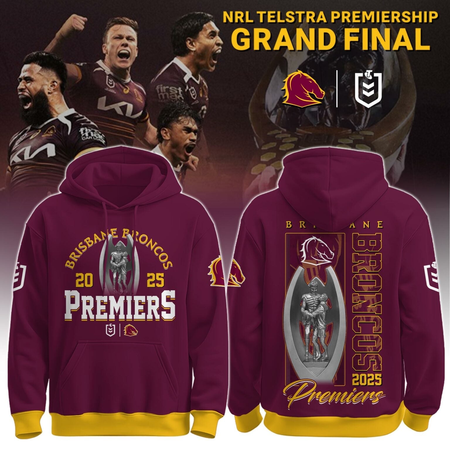 Brisbane Broncos 2026 NRL Champions Victory Combo Hoodie Limited Release