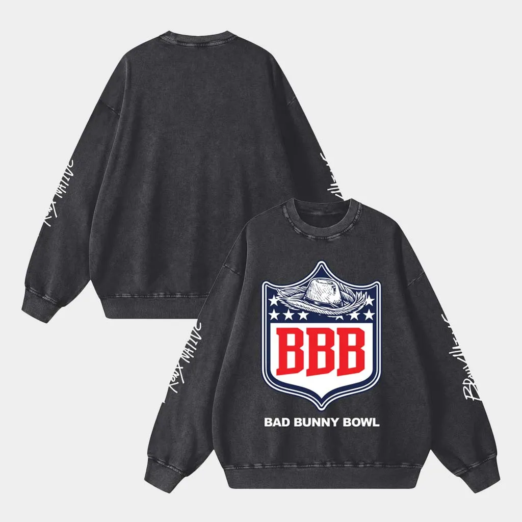 Bronx Native Merch Bad Bunny Bowl Snow Wash Sweatshirt Bad Bunny Super Bowl Merch 2026 Fan Gift