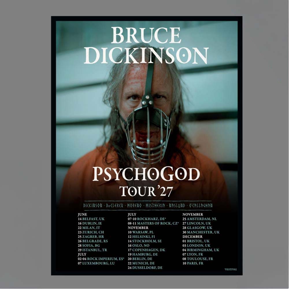 Bruce Dickinson Psychogod Tour 2027 Europe UK Dates June December Concert Poster