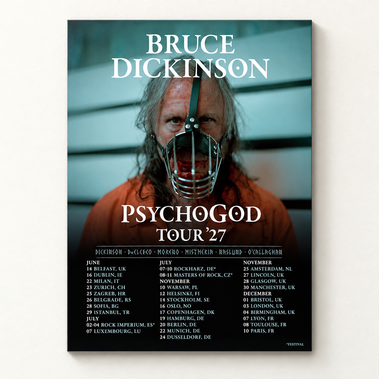 Bruce Dickinson PsychoGod Tour 2027 UK And EU Schedule Dates Home Decor Poster Canvas