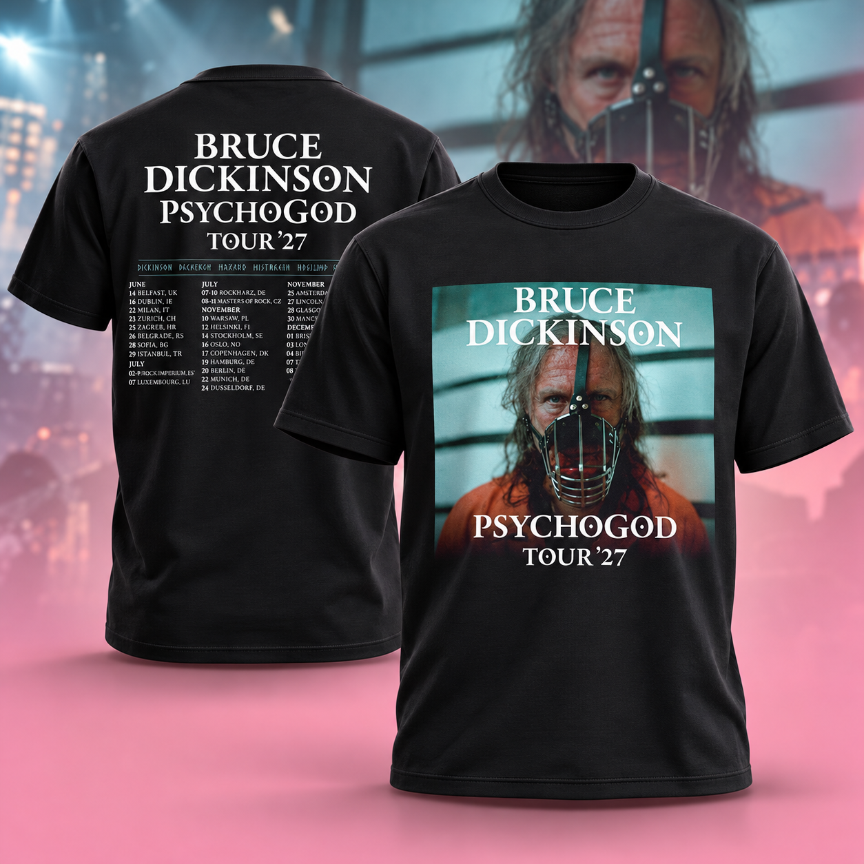 Bruce Dickinson PsychoGod Tour 2027 UK And EU Schedule Dates Two Sided TShirt