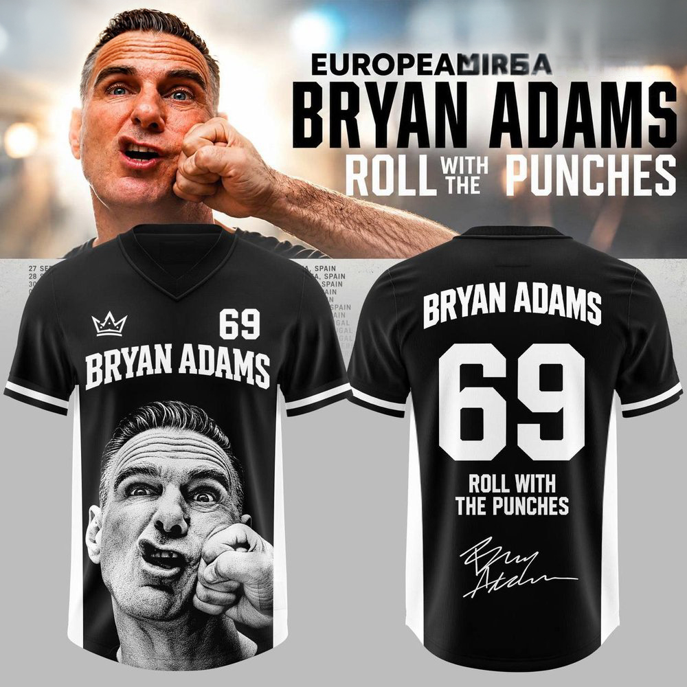 Bryan Adams Roll With The Punches European Tour 2026 Black Portrait 69 Football Jersey 1 - Unicasport Bryan Adams Roll With The Punches European Tour 2026 Black Portrait 69 Football Jersey